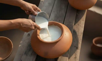 Gir cow milk set into curd overnight - traditional starter culture bilona ghee