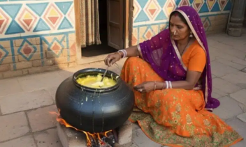 Sahiwal butter slow cooking low flame - deep amber bilona ghee clarifying