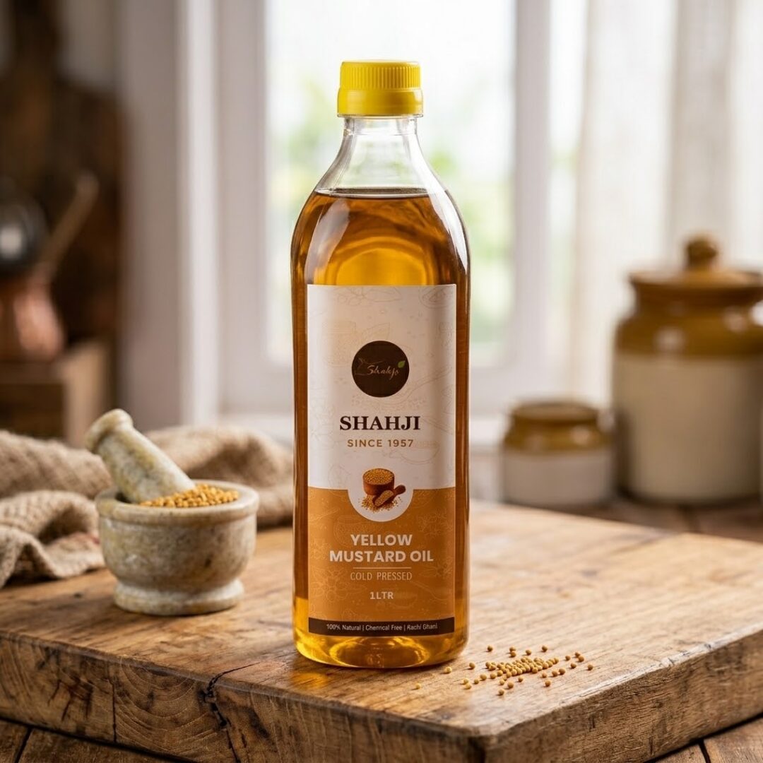 Shahji Cold-Pressed Yellow Mustard Oil - 1 litre in a premium bottle